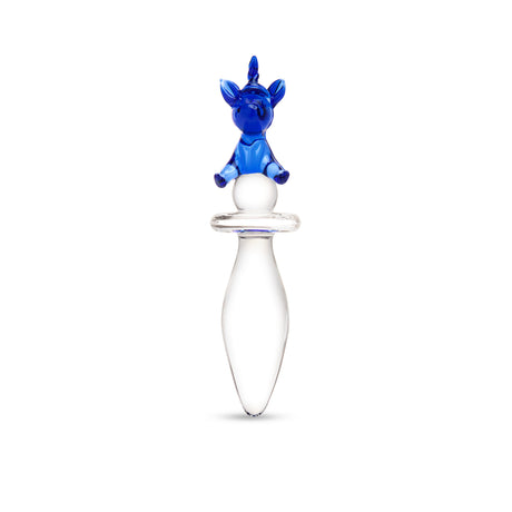 Unicorn Handle Glass Plug with a white base on a white background