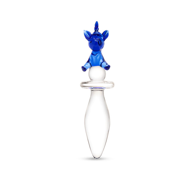 Unicorn Handle Glass Plug with a white base on a white background