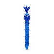 Blue Nubbed Glass Dildo with unicorn sshaped handle on a white background