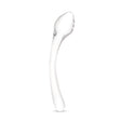 Clear G-Spot Curved Glass Dildo with teardrop-shaped textured tip on a white background