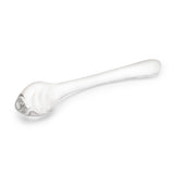 Clear G-Spot Curved Glass Dildo with teardrop-shaped textured tip on a white background