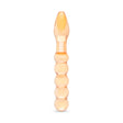 Dual-Ended Beaded Glass Dildo - smooth tapered end and a beaded shaft on a white background