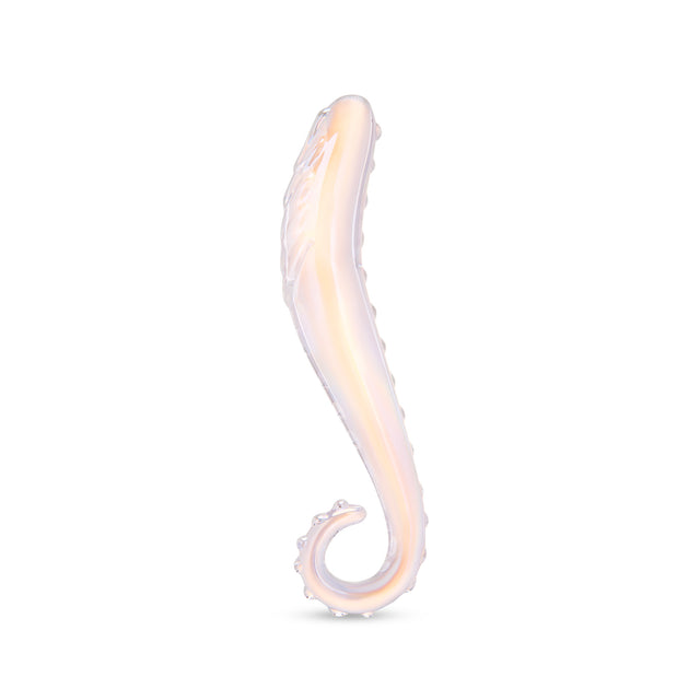 Iridescent G-Spot Glass Dildo on a white background