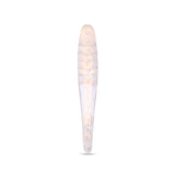 Iridescent G-Spot Glass Dildo with nubbed texture on a white background