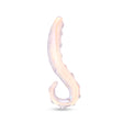 Nubbed glass dildo with tapered tip and ridges on a white background