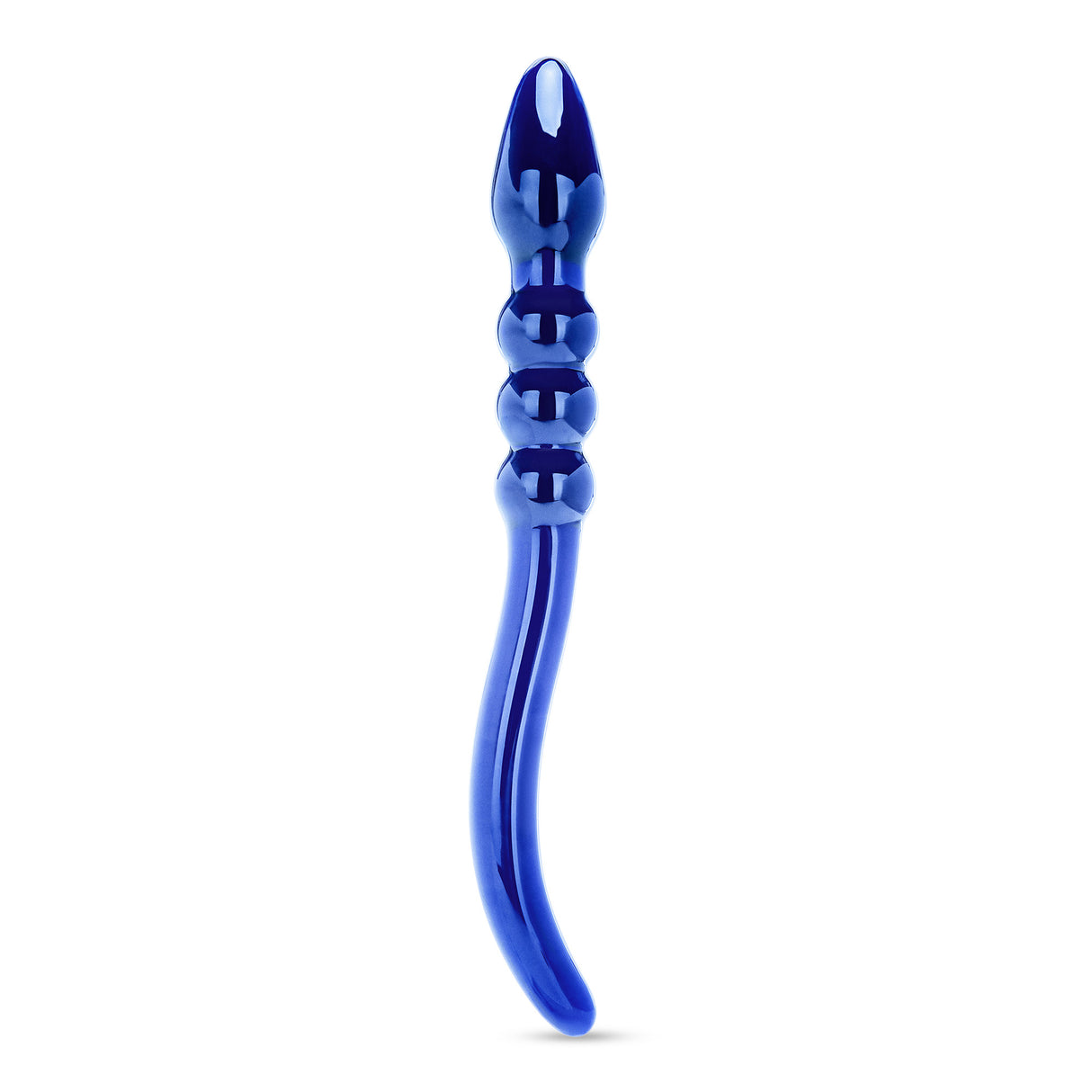 Blue Mirage - Dual-Ended dildo featuring tapered and beaded ends on a white backgroud