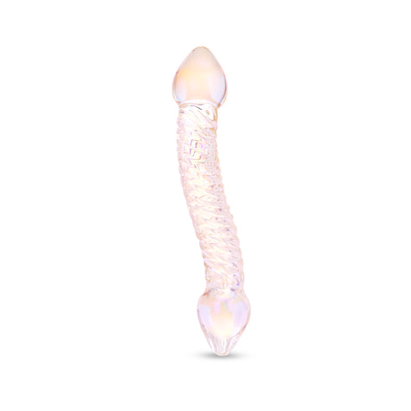 Dual-Ended Dildo with Textured Shaft and Taperd Tips  a white background