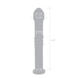 Gray cylindrical object with measurements on a white background