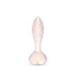 Ribbed Shaft Glass Anal Plug with a heart shaped base on a white background
