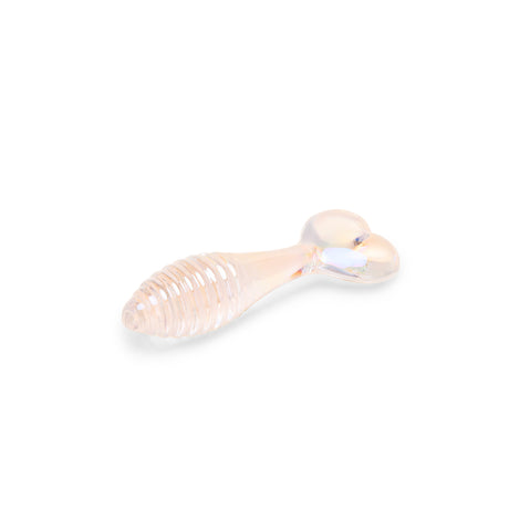Ribbed Shaft Glass Anal Plug with a heart shaped base on a white background
