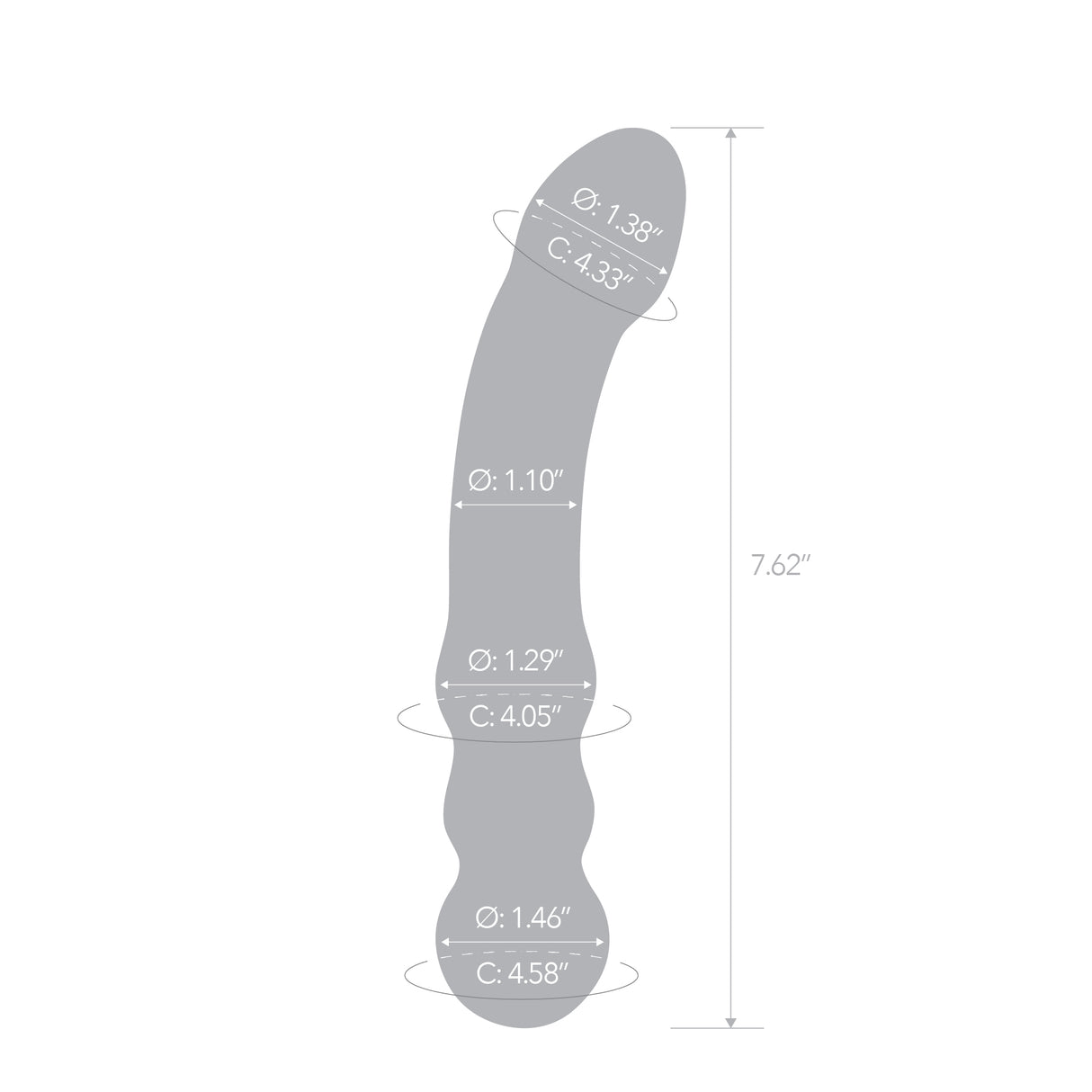 Gray measurement chart with dimensions on a white background