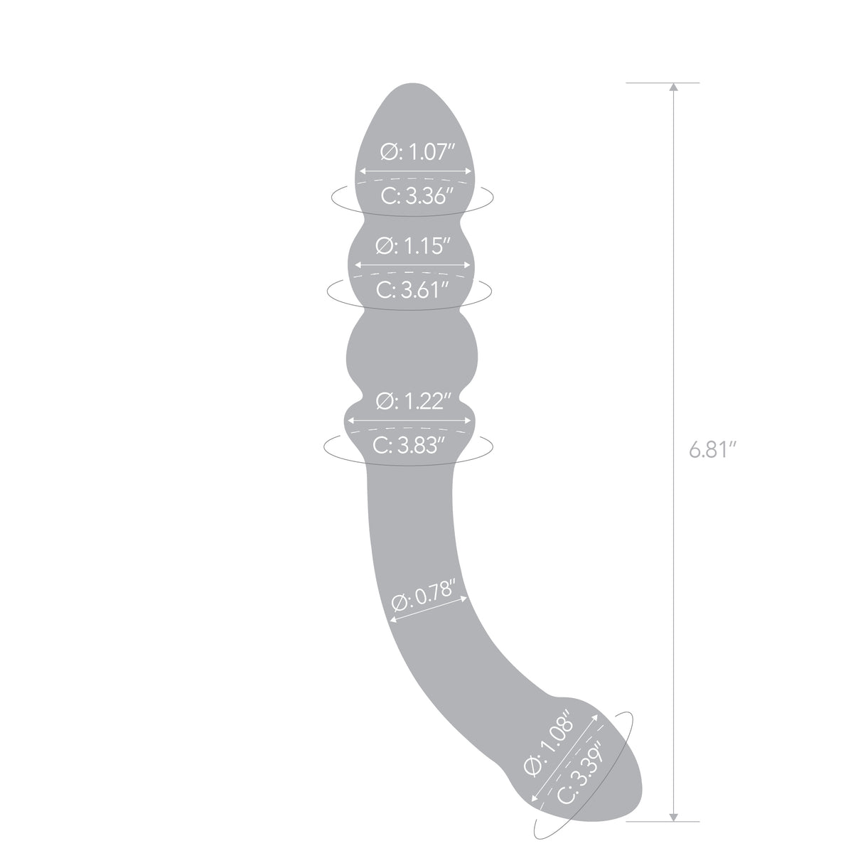 Gray silhoutte with dimensions on a white background