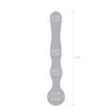 Gray measuring tool with dimensions on a white background