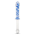 Dual-Ended Glass Dildo with two tapered tips - one slim and one thick on a white background