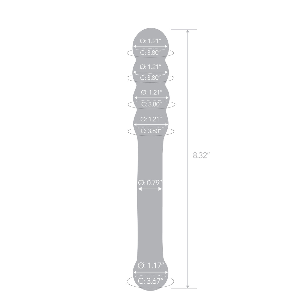 Gray cylindrical object with measurements on a white background