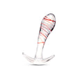 Tapered Glass Anal Plug with red stripes on a white background