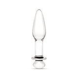 Sparkle Glass Anal Plug with tapered tip and flat, flared base on a white background