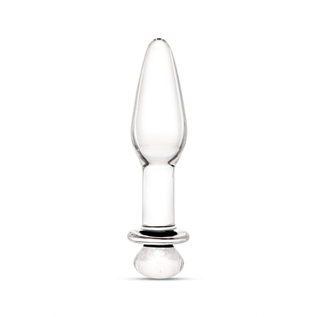 Sparkle Glass Anal Plug with tapered tip and flat, flared base on a white background
