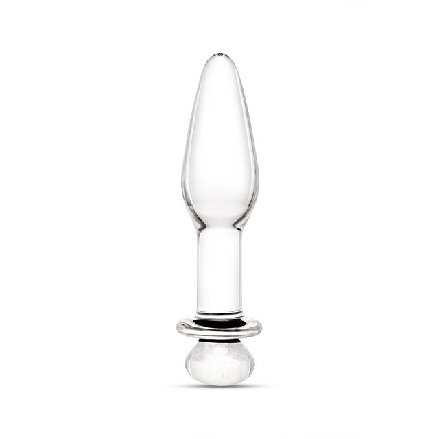 Sparkle Glass Anal Plug with tapered tip and flat, flared base on a white background