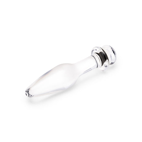 Sparkle Glass Anal Plug with tapered tip and flat, flared base on a white background