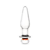 Glass anal plug with slim tapered tip  on a white background