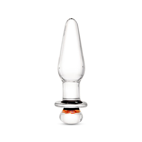 Glass anal plug with slim tapered tip  on a white background