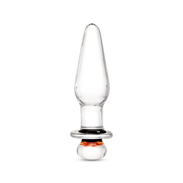 Glass anal plug with slim tapered tip  on a white background