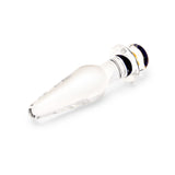 Glass anal plug with slim tapered tip on a white background