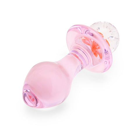 3.75" Pink Peony Glass Butt Plug