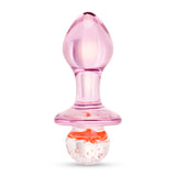 3.75" Pink Peony Glass Butt Plug