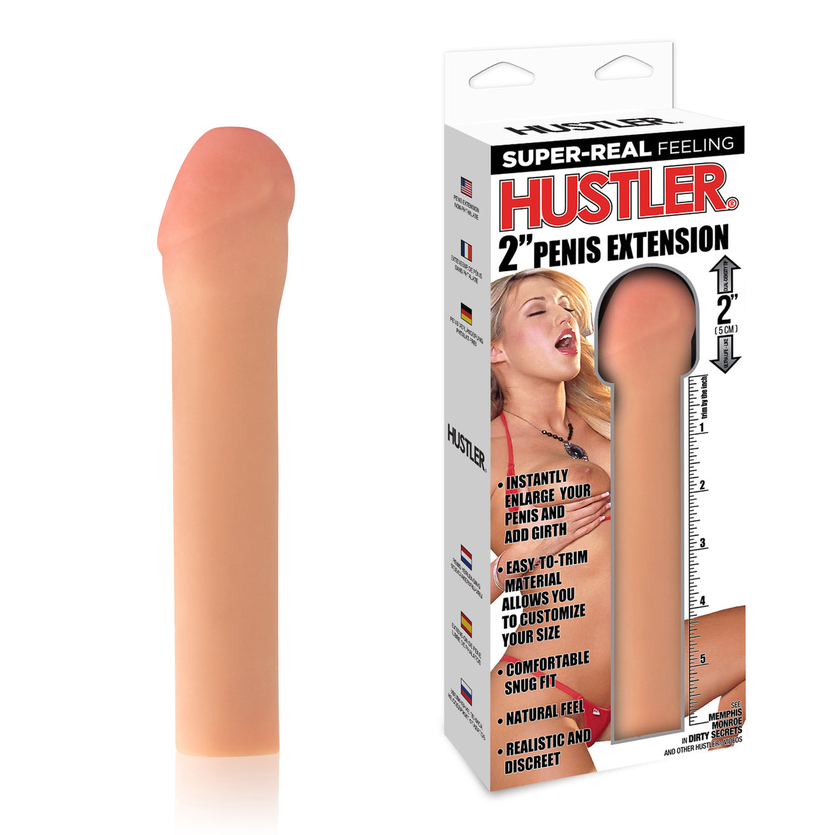 Hustler 2-inch penis extension packaging on a white background