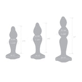 Scale Reference: The three sizes of the Twist & Tush plug arranged side-by-side with dimensions