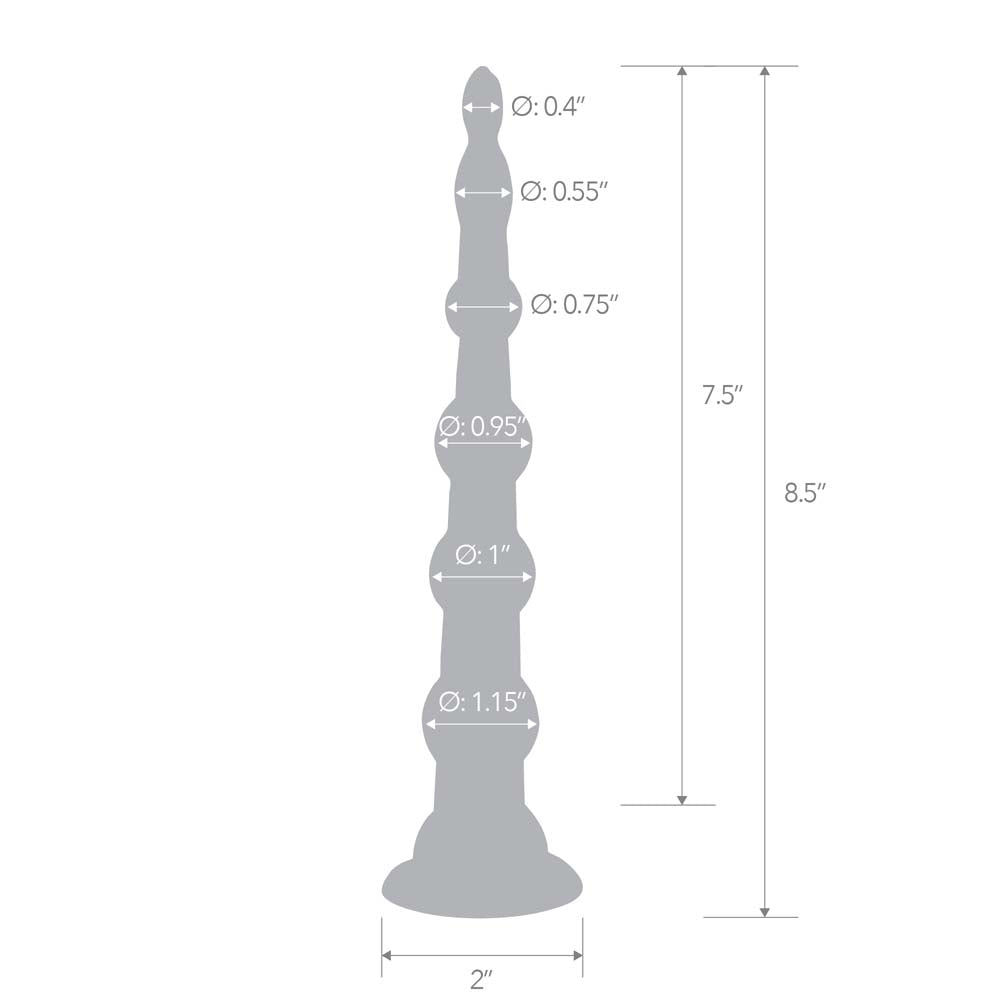Size and measurements of the Blue Line 8.5" Anal Beads With Suction Base