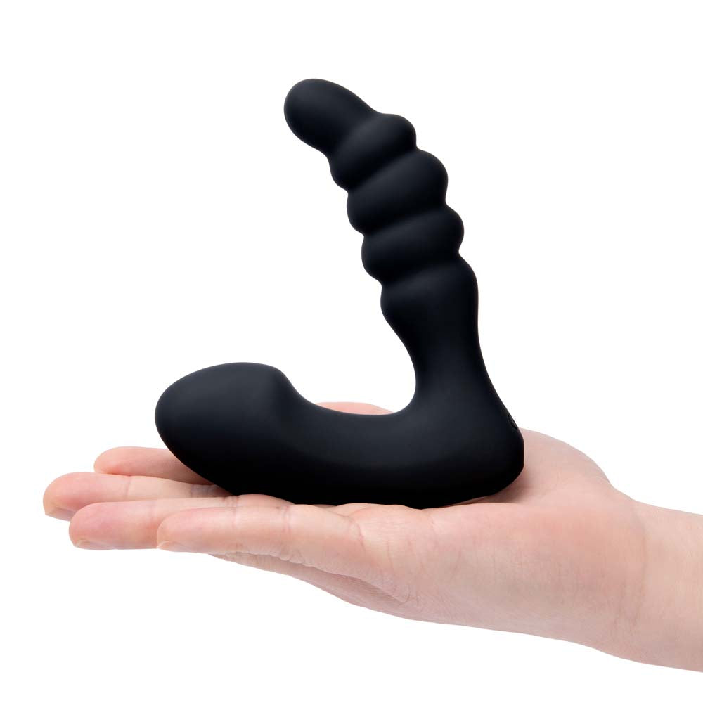 Horizontal view of model holding the Blue Line Prodder - Sphincter Training Remote Controlled Prostate Stimulator
