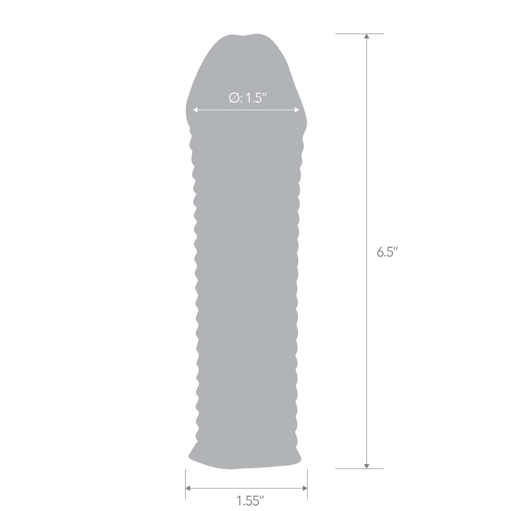 Size and measurements of the Blue Line 6.5" Clear Textured Penis Enhancing Sleeve Extension