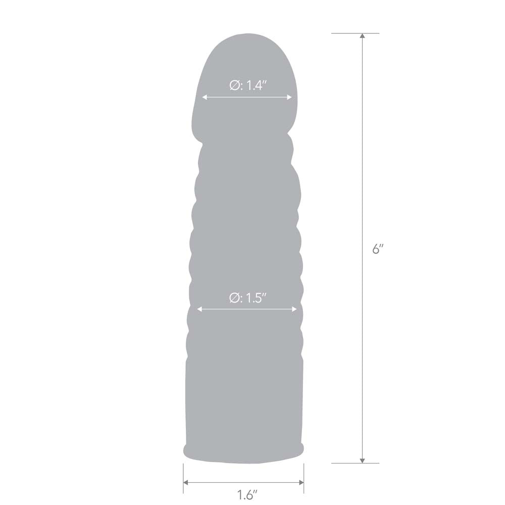 Size and measurements of the Blue Line 6" Ribbed Realistic Penis Enhancing Sleeve Extension