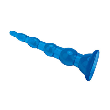 Horizontal view of the Blue Line 6.75" Anal Beads With Suction Base