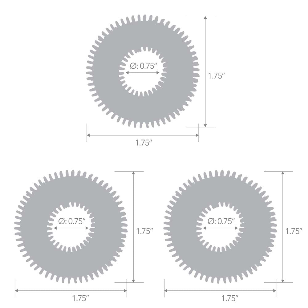 Size and measurements of the Blue Line 3-Pack Ultra-Stim Stretch Cock Rings