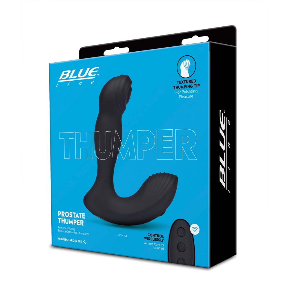 Packaging of the Blue Line Thumper - Prostate Flicking Remote Controlled Stimulator