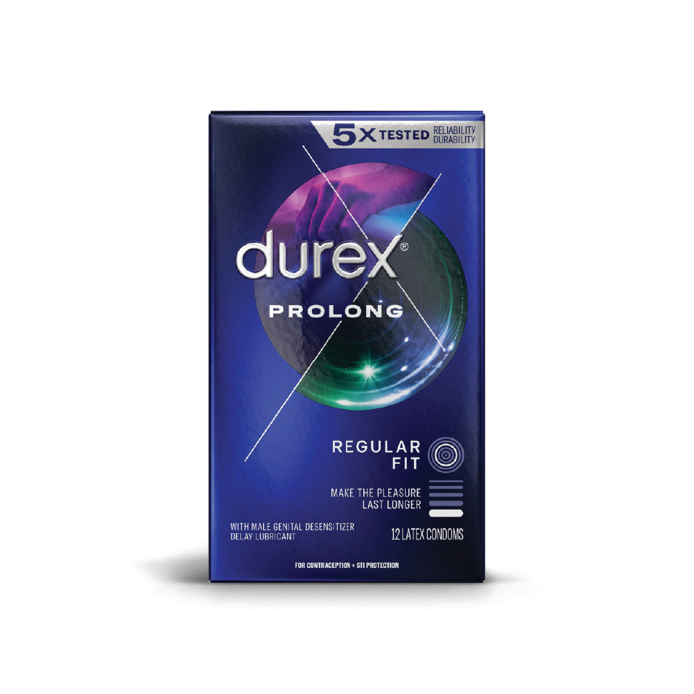 DUREX Prolong Regular Fit Densensitizer Lubricant 12 Count Latex Condoms