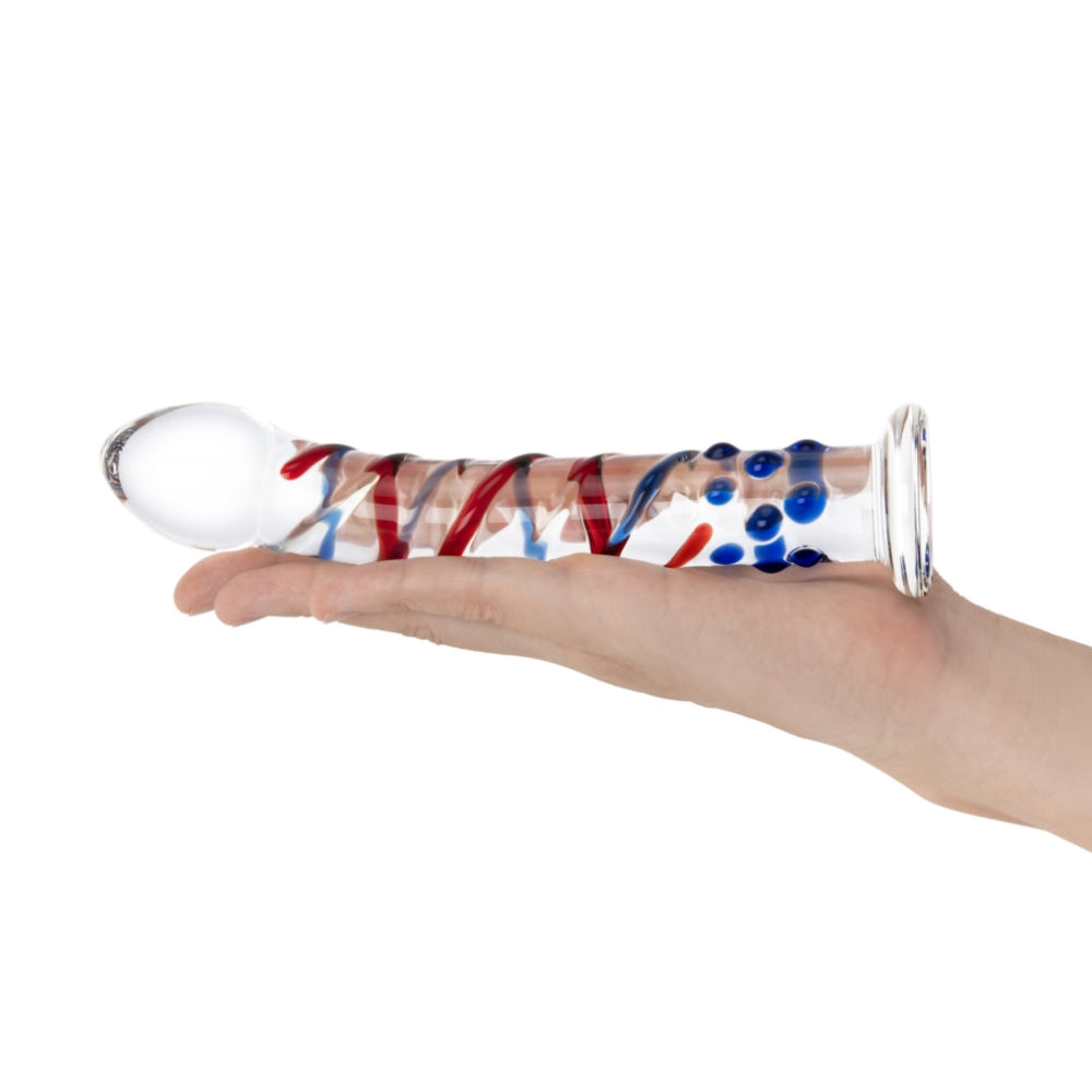 Gläs 7" Swirly and Nubby Curved Glass Dildo with Tapered Base
