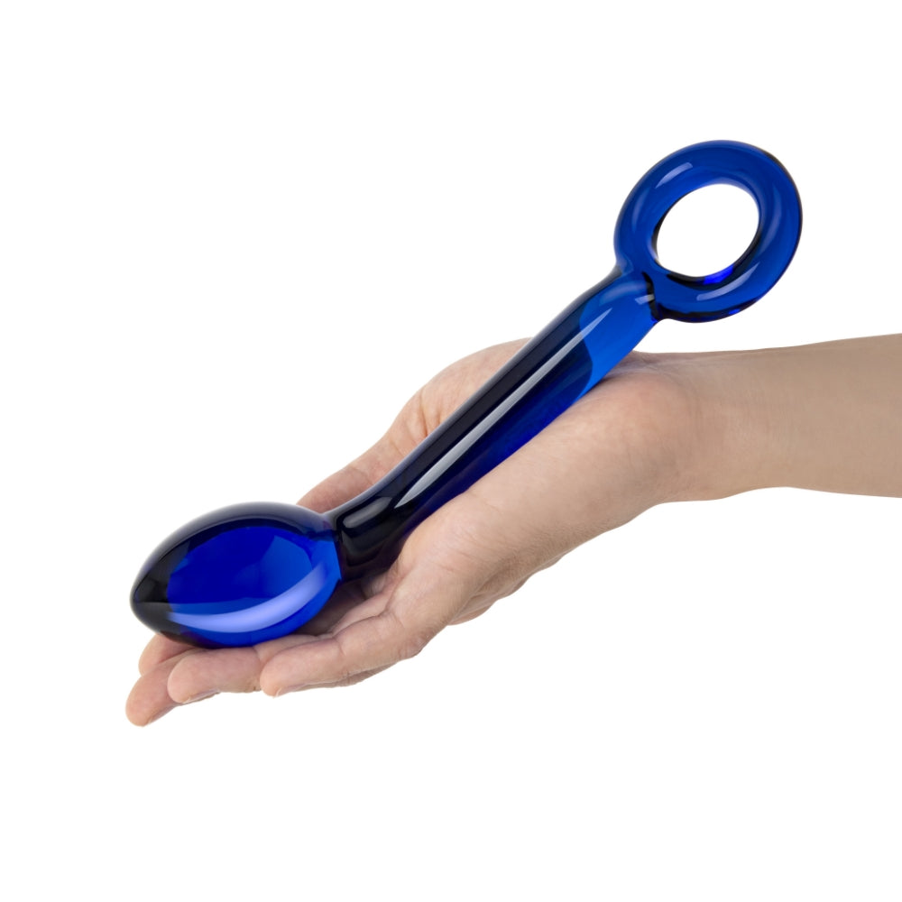 Gläs Blue Bent Tip Butt Plug with Ring
