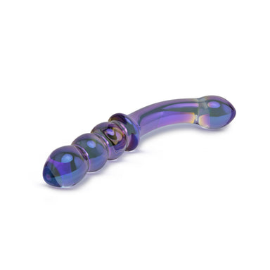 Gläs Iridescent Chrome Double Ended Bent Glass Dildo with Anal Beads