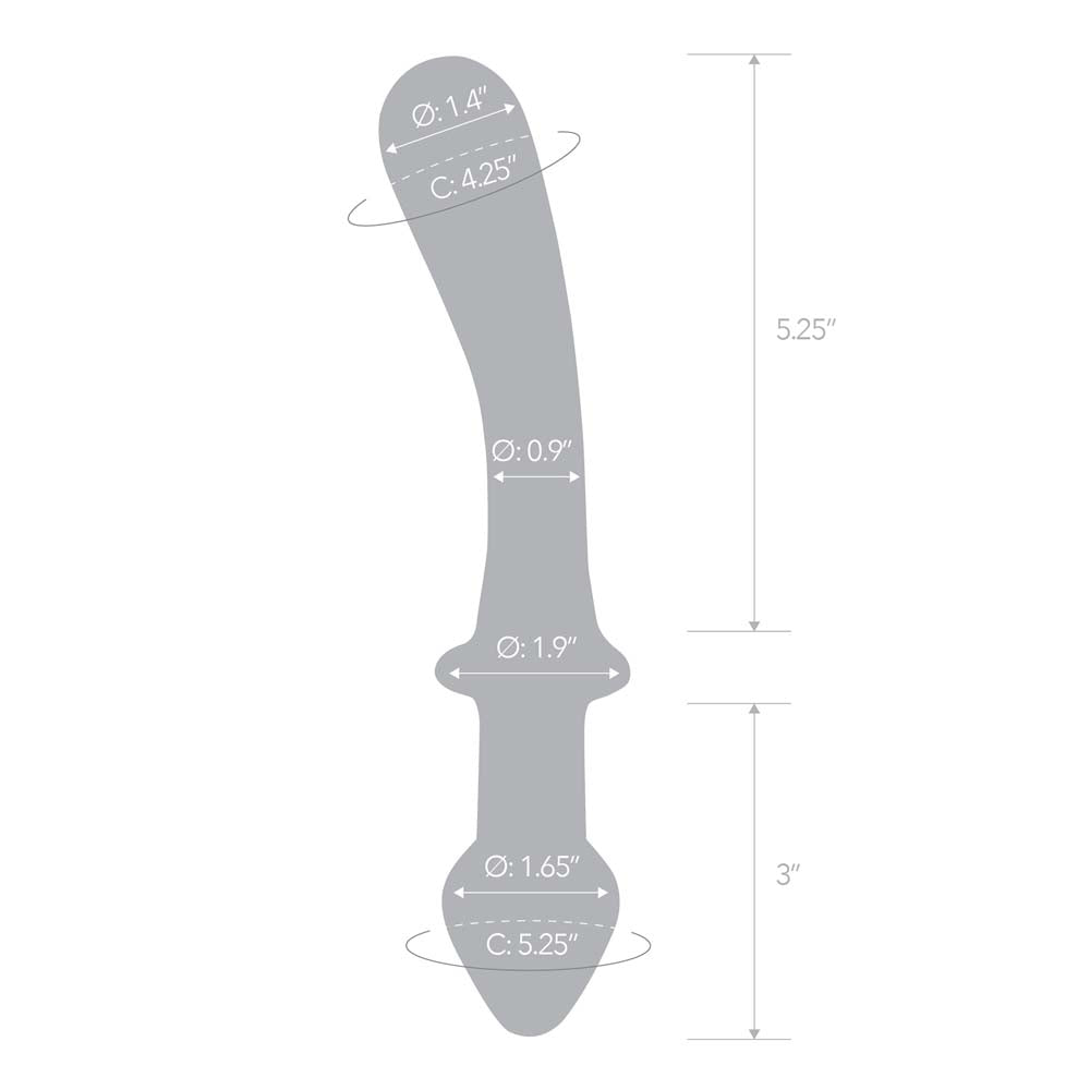 Size and measurements of the Gläs 9" Classic Curved Dual-Ended Dildo