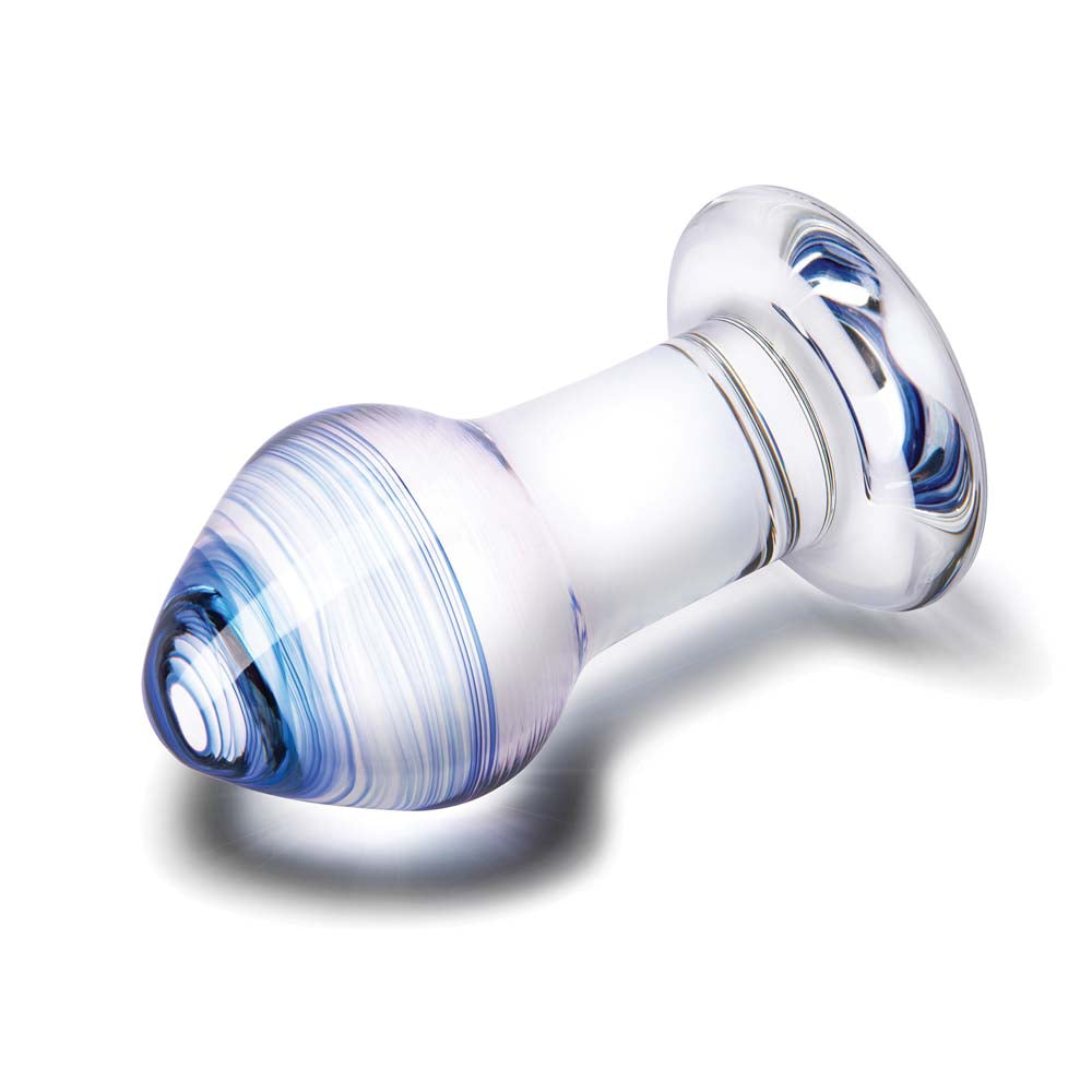Close up view of the Swirling patterned Anal Plug as part of the Gläs Pleasure Droplets Anal Training Kit