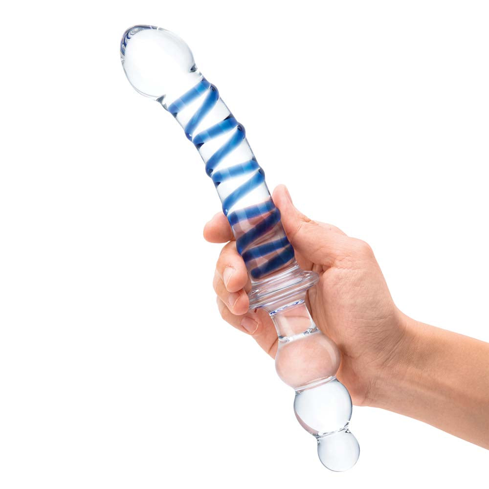 Model holding the Gläs 10" Twister Dual-Ended Dildo