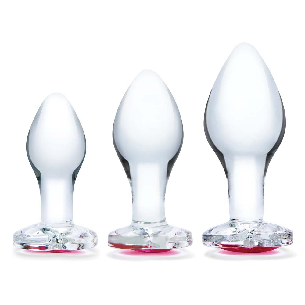 Shop the 3 Piece Gläs Heart Jewel Glass Anal Training Kit in Small, Medium and Large size