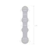 Gray measuring tool with dimensions on a white background