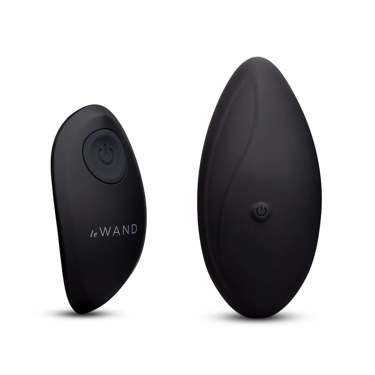 Black wearable panty vibrator paired with its matching handheld remote control.