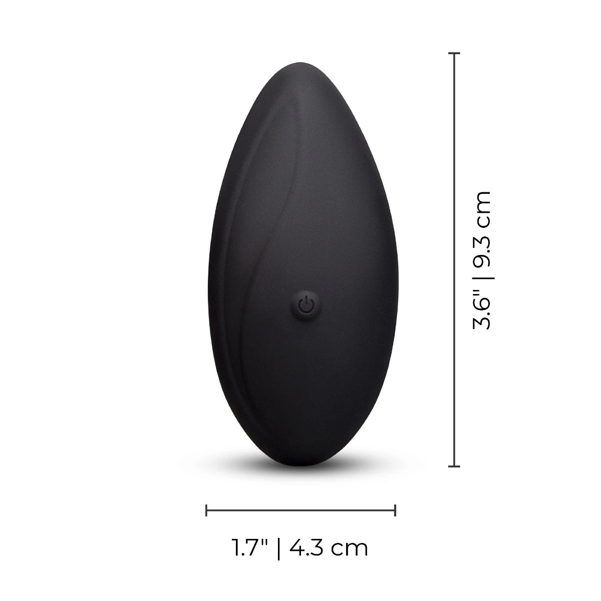 Black silcon vibrator with dimensions on a white background